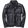 IRON HIDE - Men's Cowhide Leather Biker Jacket - Stand Collar, 4 Colors, M-XXXL