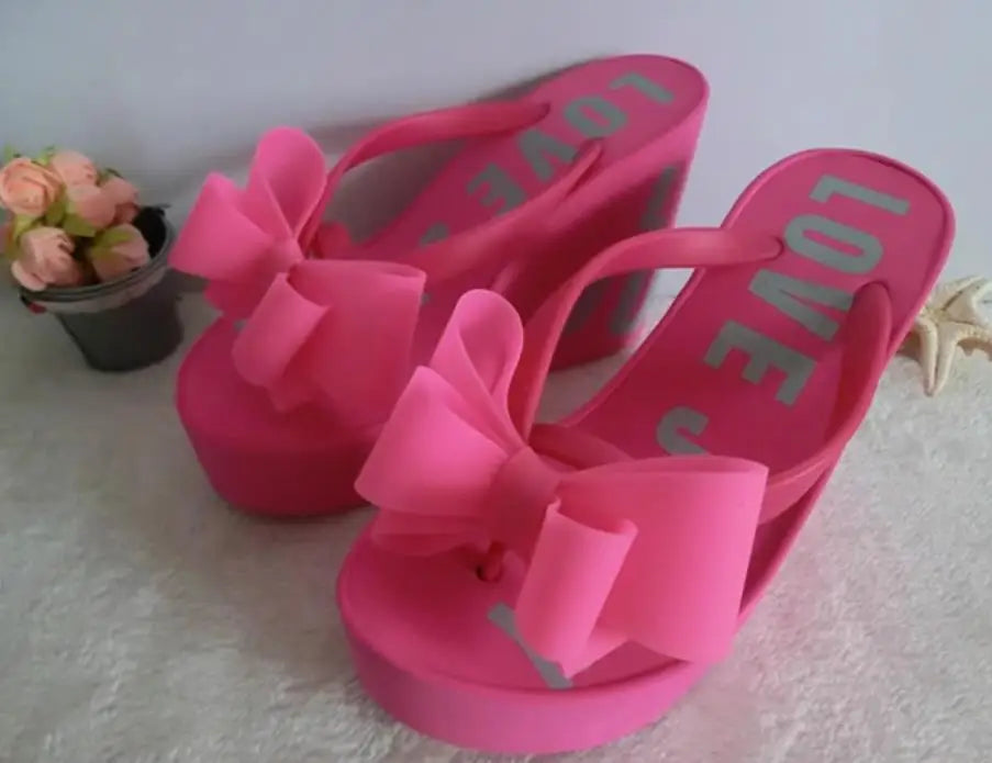 Platform Wedges Sandals Wedges Flip Flops High Heel Sandals Slippers White Beach Sandals Bohemia Flip Flops Pink size 32--43