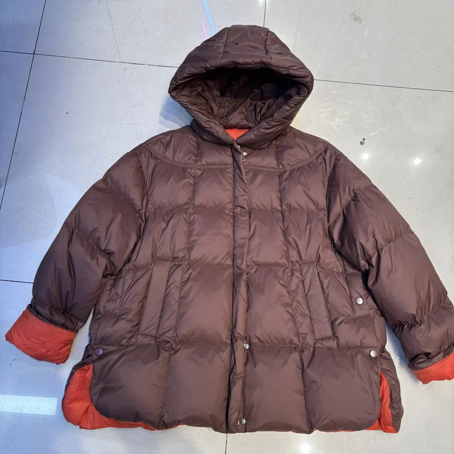 Oversized Down Jacket – 90% Duck Down Hooded Long