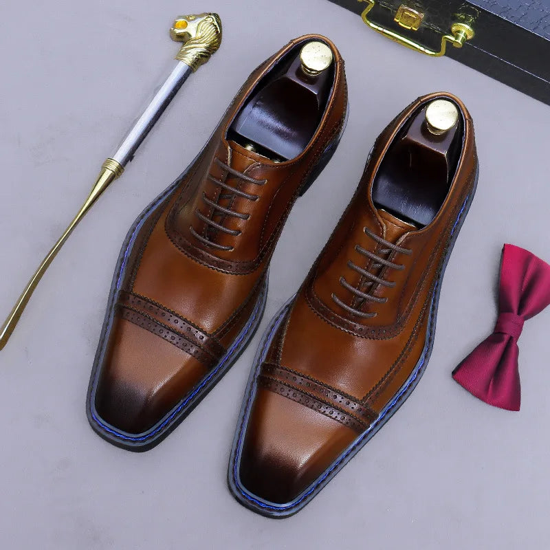 Men's Cowhide Leather Brogue Oxford Shoes - Waterproof Height Increasing EU 37-46