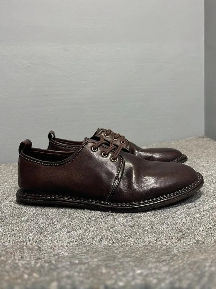 Men's Horsehide Genuine Leather Derby Shoes - British Style Handmade Business EU 38-44