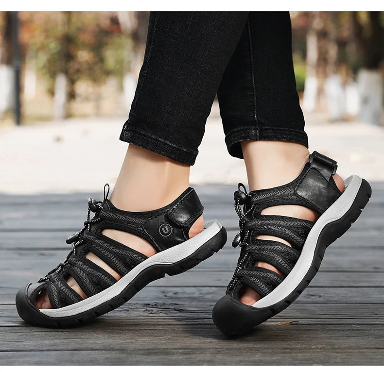 Summer Genuine Leather Women's Sandals Comfortable Sandals 2025 New Designer Sneakers Lightweight Outdoor Women Beach Sandals