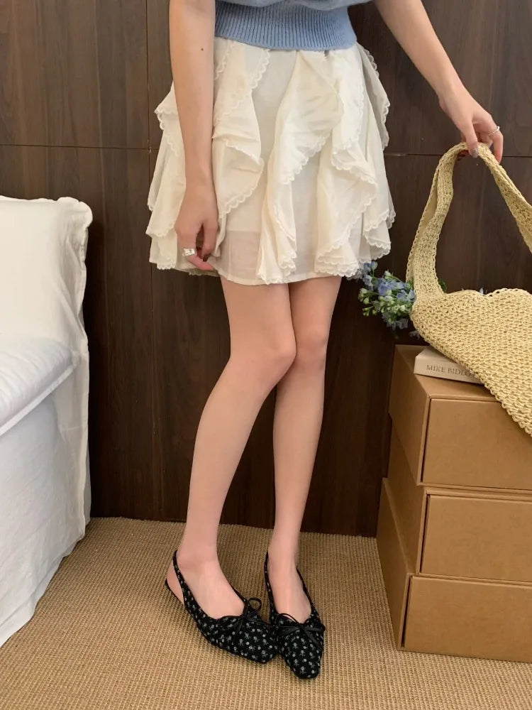 Summer Polka Dot Butterfly-knot Women Sandals Comfort Slip On Slingbacks Mules Shoes Ladies Dress Street Style Low Heel Shoes