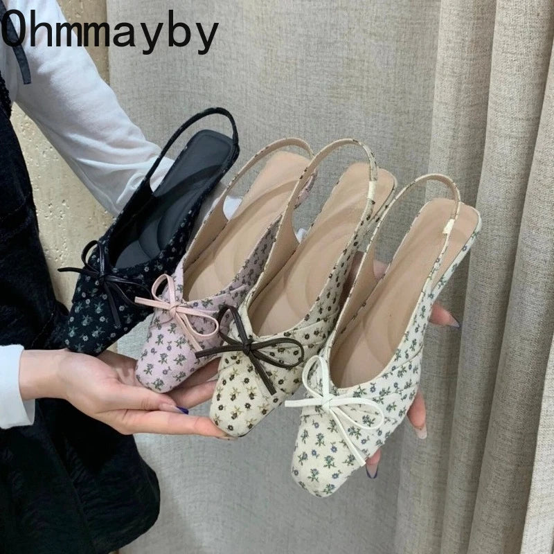 Summer Polka Dot Butterfly-knot Women Sandals Comfort Slip On Slingbacks Mules Shoes Ladies Dress Street Style Low Heel Shoes
