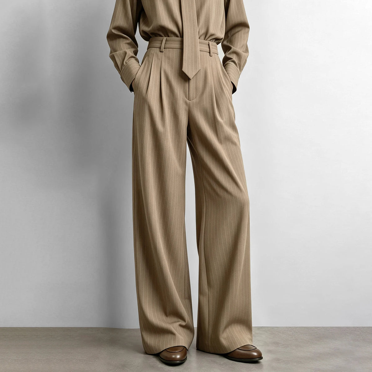 Striped Shirt & Pants Set - Wide-Leg Fit - Easy Rhythm
