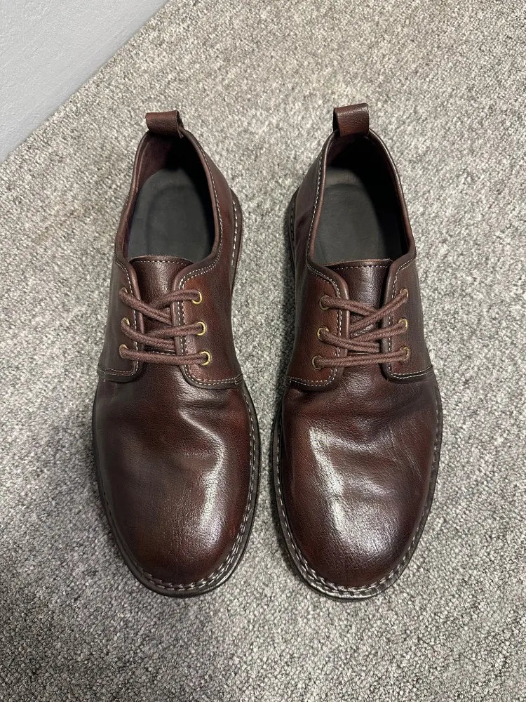 Men's Horsehide Genuine Leather Derby Shoes - British Style Handmade Business EU 38-44