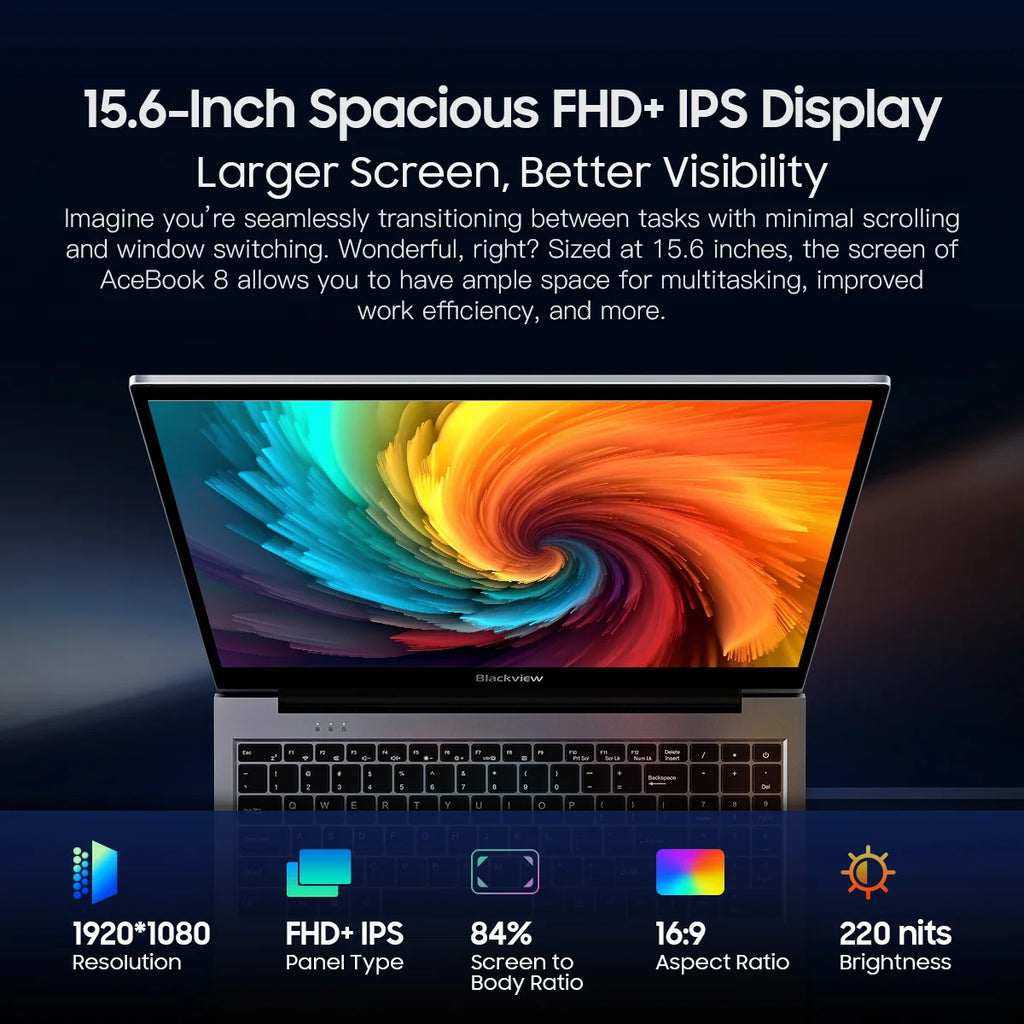 Blackview AceBook 8 - 15.6" FHD+ Portable Laptop for Work & Study