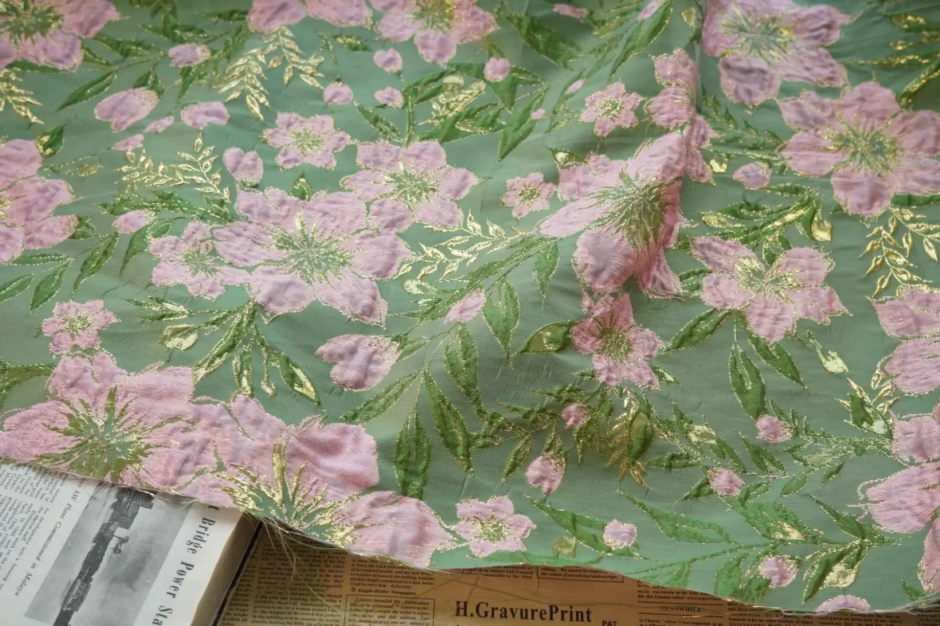 Gold Jacquard Fabric – Floral Brocade by the Meter
