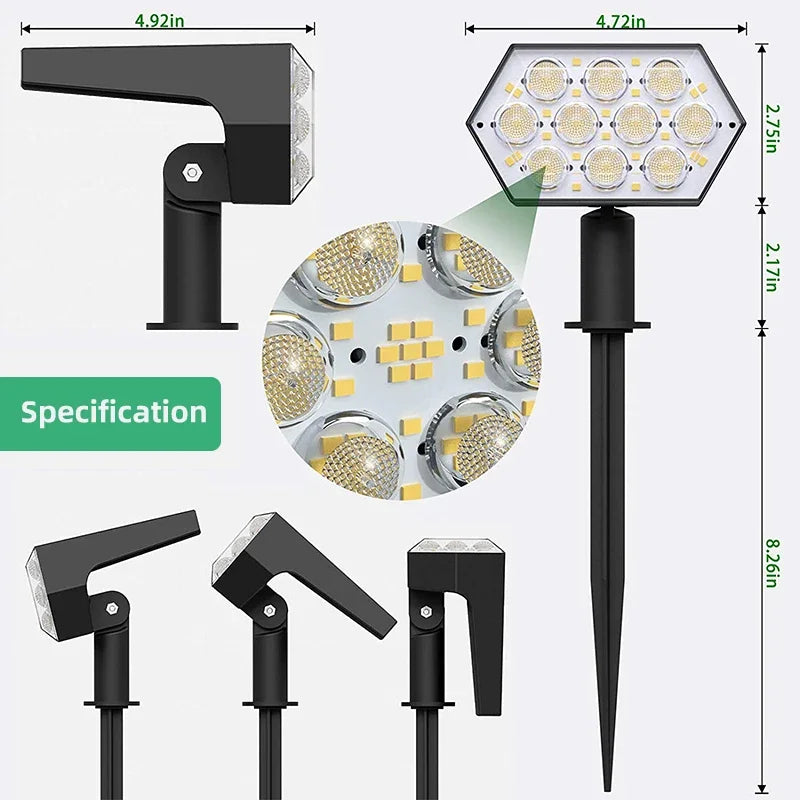 SOLAR GARDEN SPOTLIGHTS - 92 LEDs, IP67 - 3-Mode Outdoor Glow