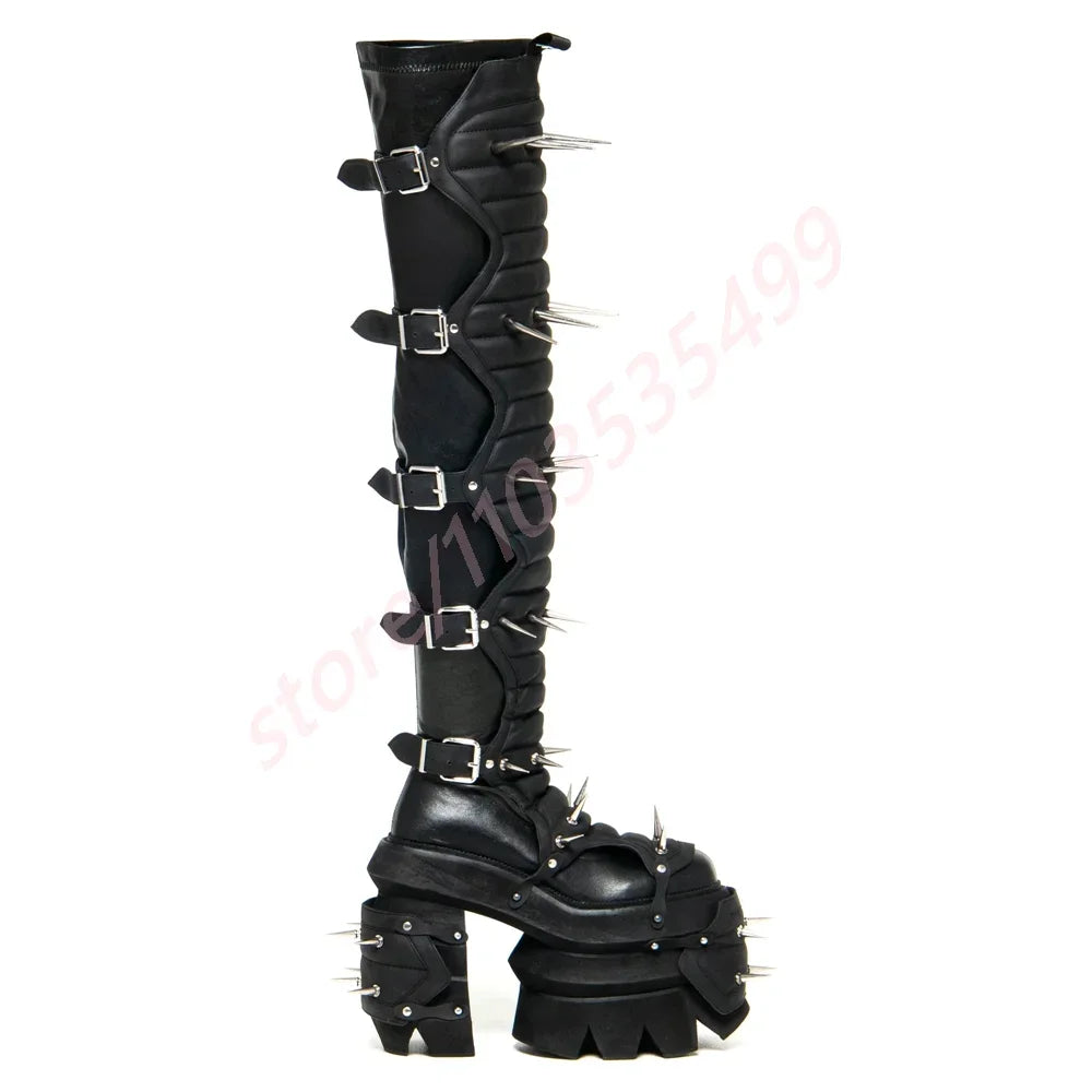 Punk Rivet Motorcycle Boots – Over-Knee Belt Buckle