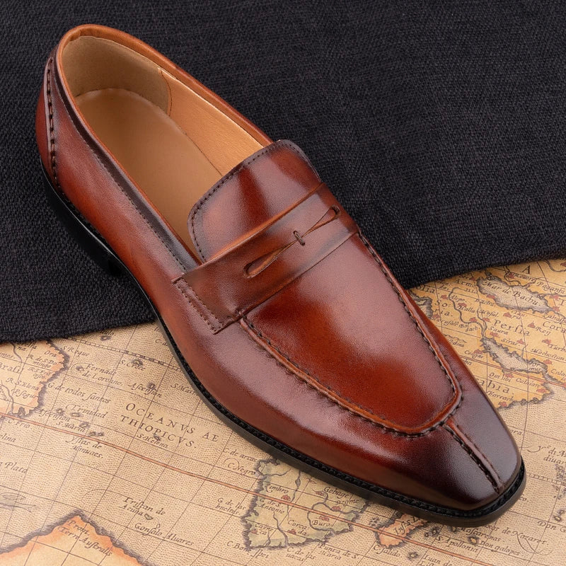 BOARDROOM SLIP - Men's Handmade Cowhide Leather Loafers - Elegant Business Dress Shoes in Black & Brown