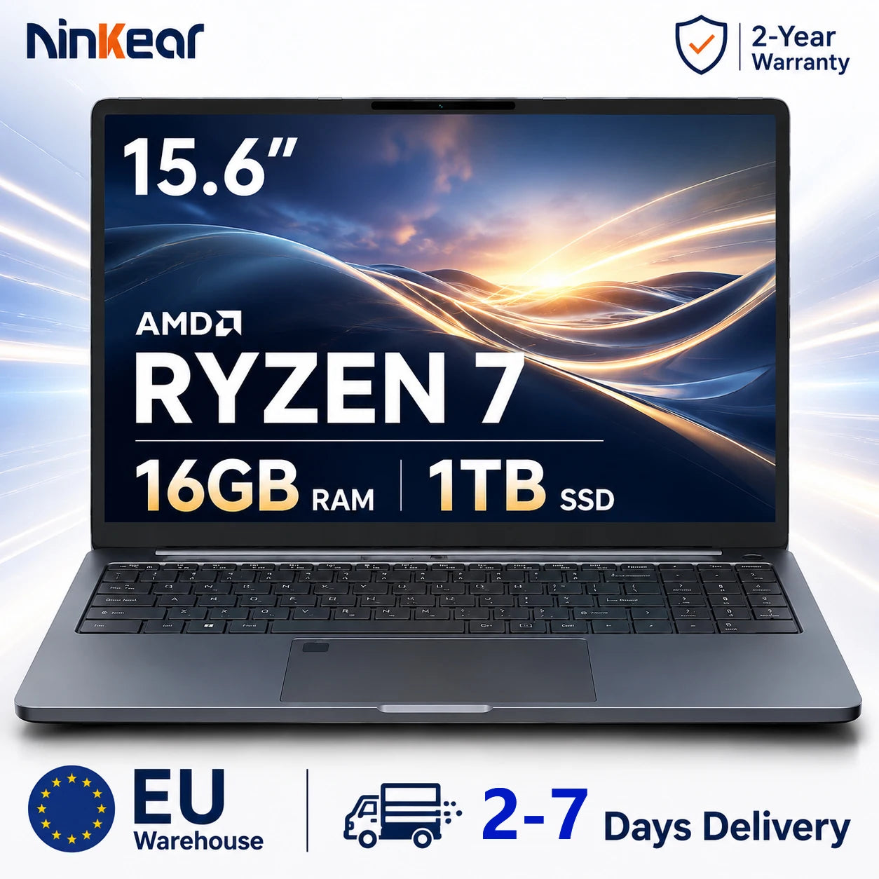 Ninkear A15 Plus Laptop AMD Ryzen 7 5825U 16GB RAM 1TB SSD 15.6 Inch FHD IPS Display Windows 11 WiFi 6 Fingerprint Backlit Keyboard Slim Metal Business Notebook