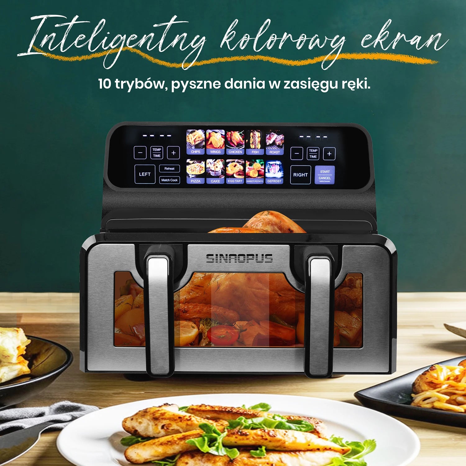 Sinaopus Air Fryer 9L XXL Dual Chamber - 2200W, LED Touch