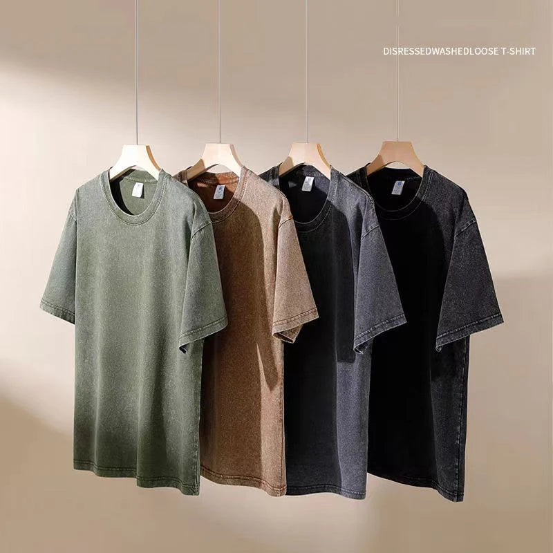 2026 Streetwear Washed Vintage T-Shirts Hip Hop Retro Punk T Shirt Women Tops Cotton Neutral Short Sleeve Acid Wash T-Shirts