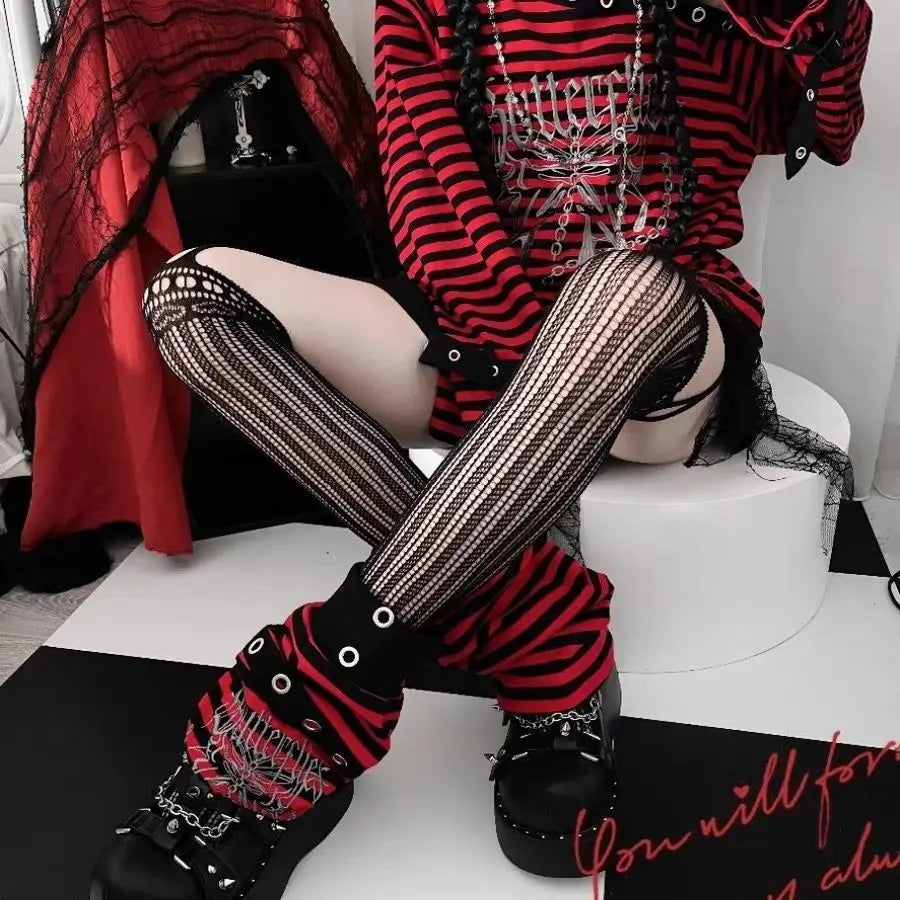 2025 New Harajuku Vintage Punk Black Blue Red Striped Tees Y2k Gothic Girls Off Shoulder Loose Butterfly Letter Long Sleeve Tops