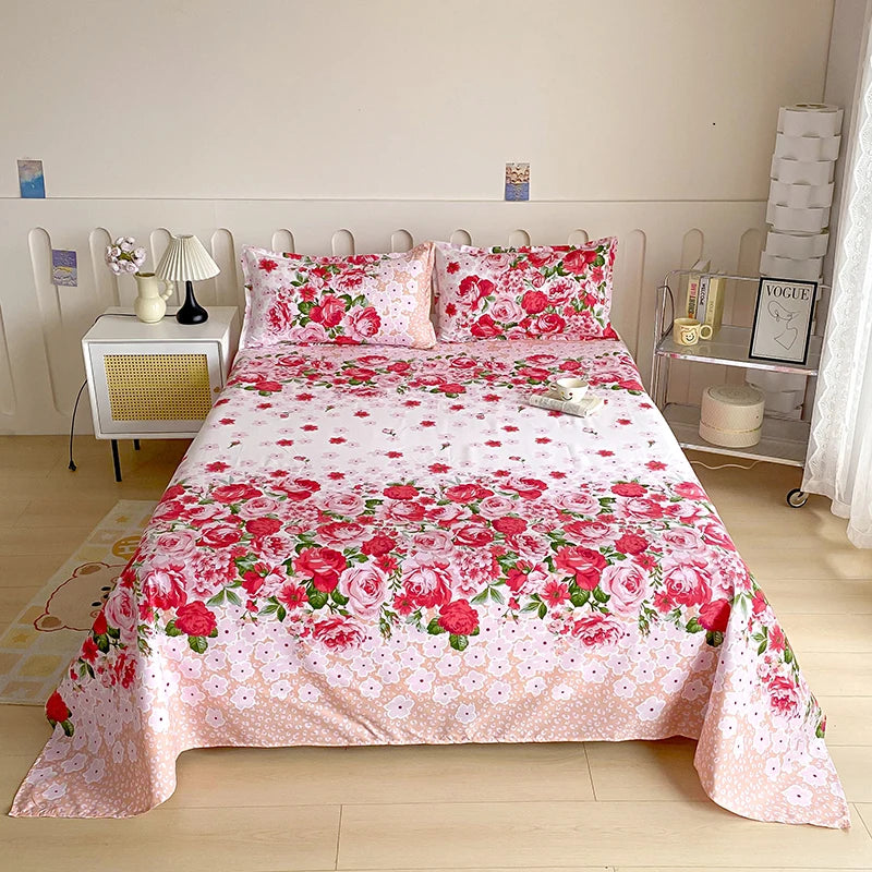 BLOOM FLAT SHEET - Red Flower Printed Bed Sheet - Soft, Vivid & Made to Last
