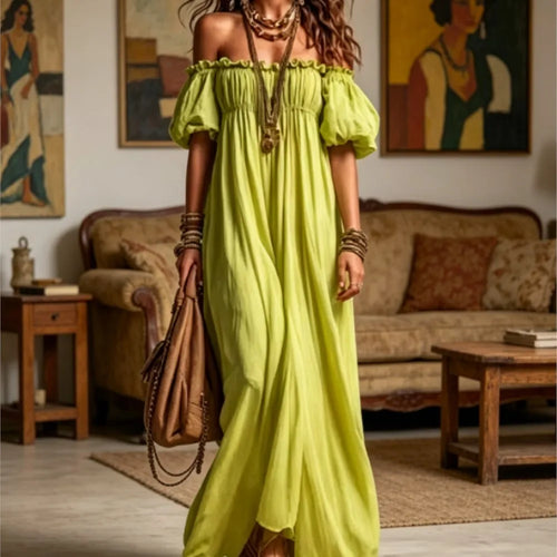 2026 Sexy One Shoulder Short-Sleeved Women's Party Dresses Summer New Fashion Loose Elegant Female Vacation Long Dress