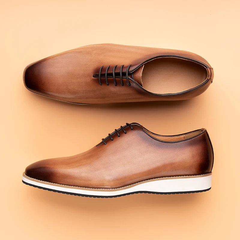 Men's Genuine Leather Oxford Shoes - Handmade Pointed Toe Business Lace-Up