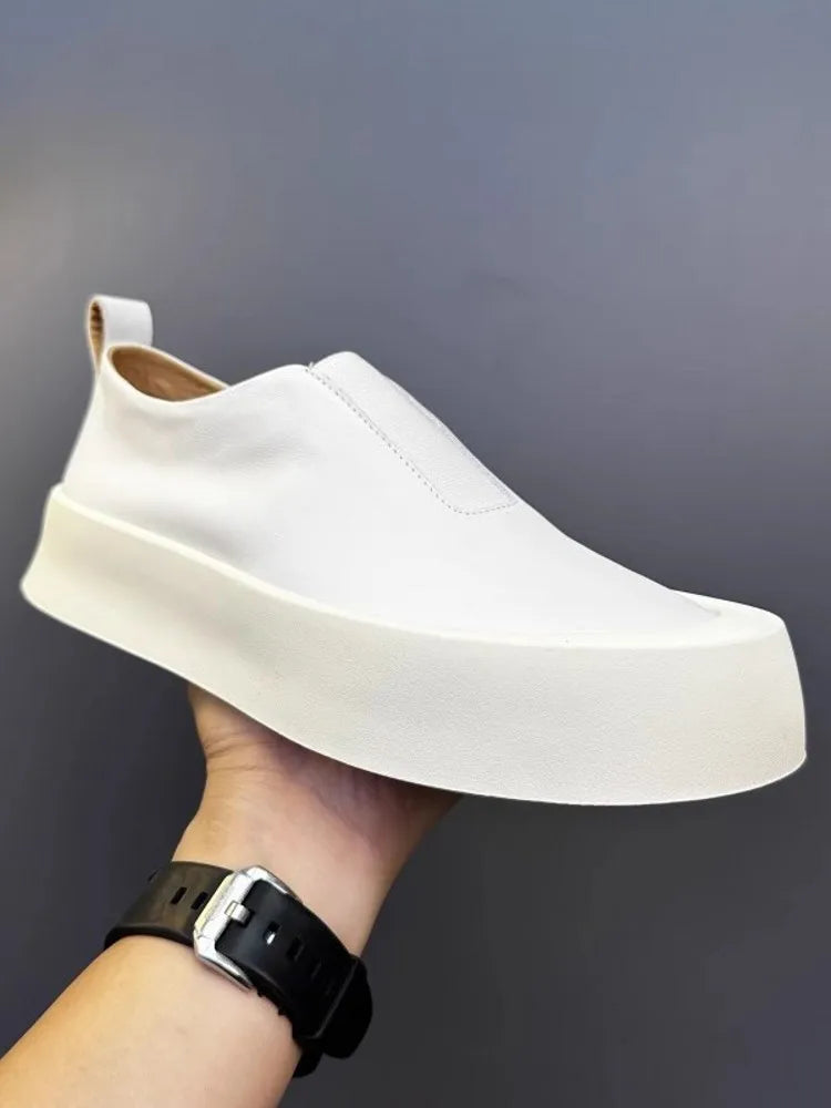 SKATE NOBLE - Men's Cowhide Leather Slip-On Loafers - Vintage Round Toe, Thick Platform