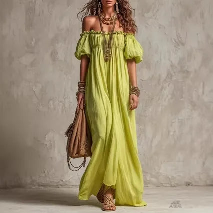 2026 Sexy One Shoulder Short-Sleeved Women's Party Dresses Summer New Fashion Loose Elegant Female Vacation Long Dress