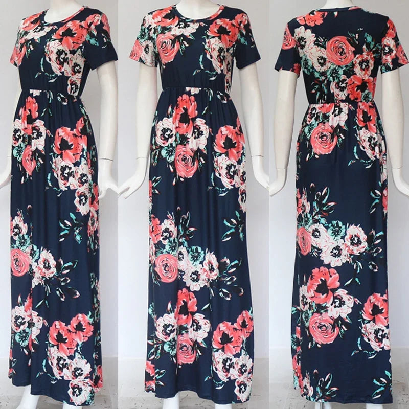 Summer Maxi Dress Women 2025 Pink Floral Print Boho Beach Dress Ladies Evening Party Long Dress Sundress Vestidos De Festa 3XL