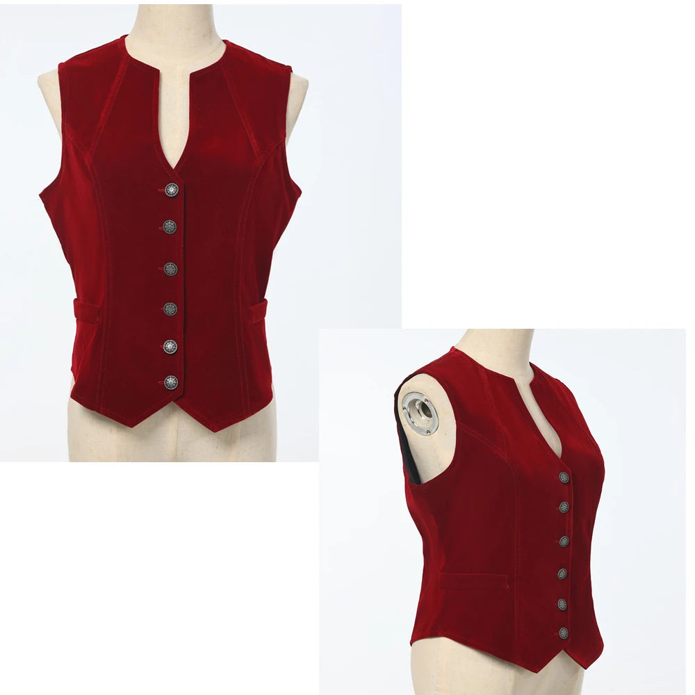 Vintage Velvet Vest for Women V Neck Cropped Sleeveless Casual Tops Regular Fitted Jacket Waistcoat