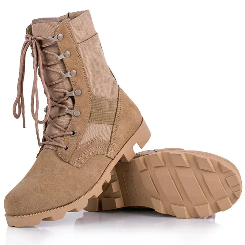 Tactical Camo Combat Ankle Boots - Outdoor Hiking Work Boot Panama Sole Flat