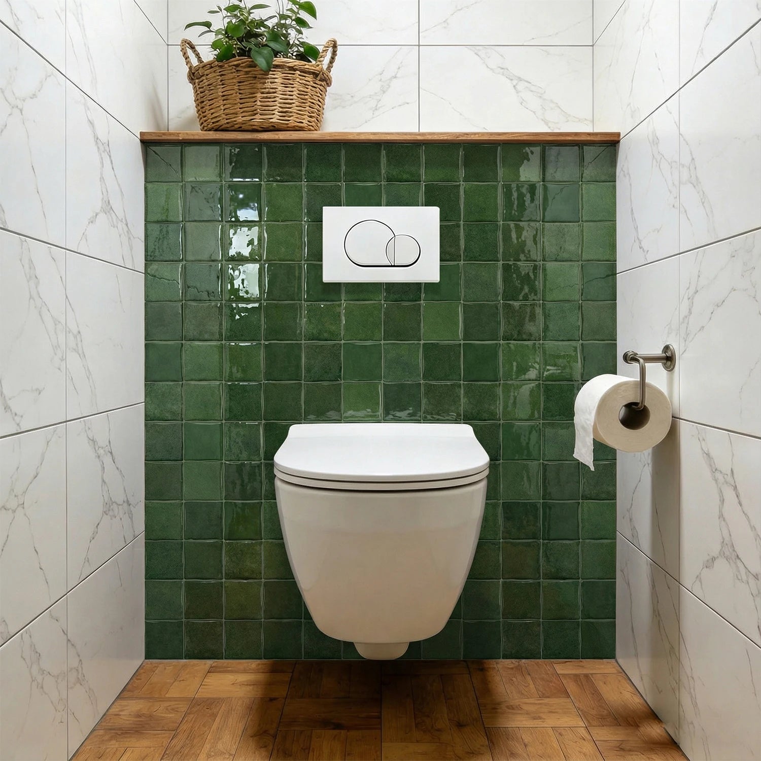 Dark Green Wall Tile Stickers Self-Adhesive PET+PU Waterproof Peel and Stick Backsplash for Kitchen Bathroom Home Decoration