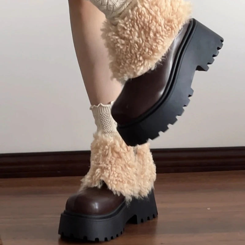 Fur-Lined Platform Ankle Boots – Square Heel