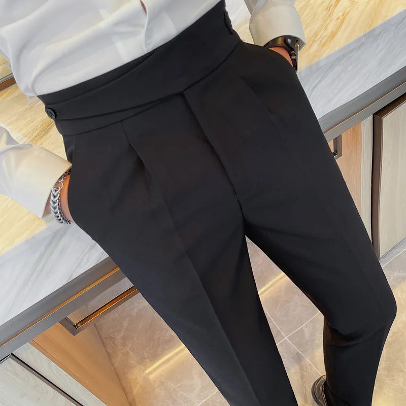 NAPLES SLIM - Men's High Waist Slim Tapered Business Suit Trousers - Black, W29–36