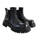 Men's Genuine Cowhide Chelsea Boots - Slip-On Round Toe Metal Detail Medium Heel