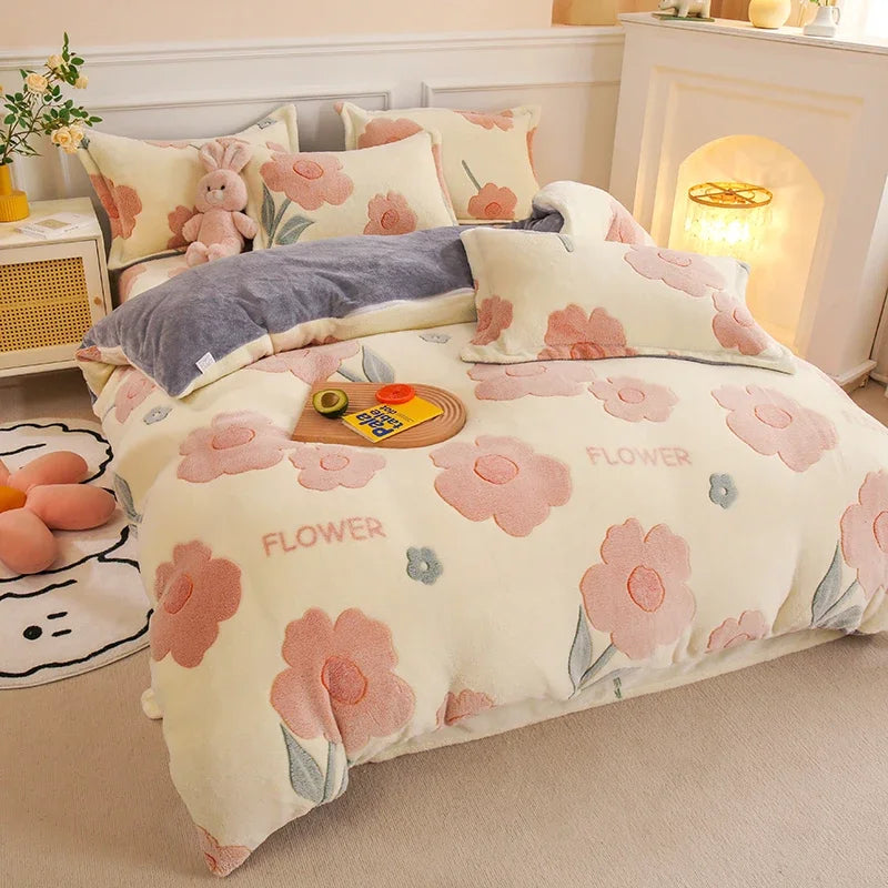 COZY FLANNEL - Thick Fleece Duvet Cover - Double-Sided Velvet, Winter Warmth