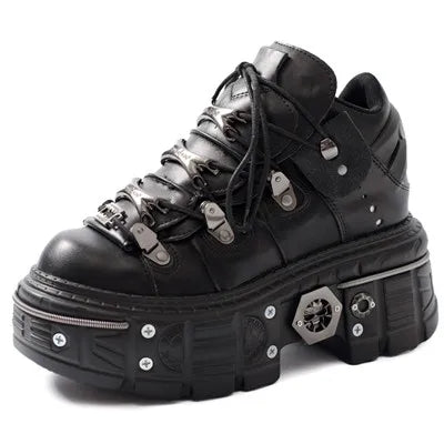 Punk Rivet Ankle Boots – Lace-Up Platform Butterfly