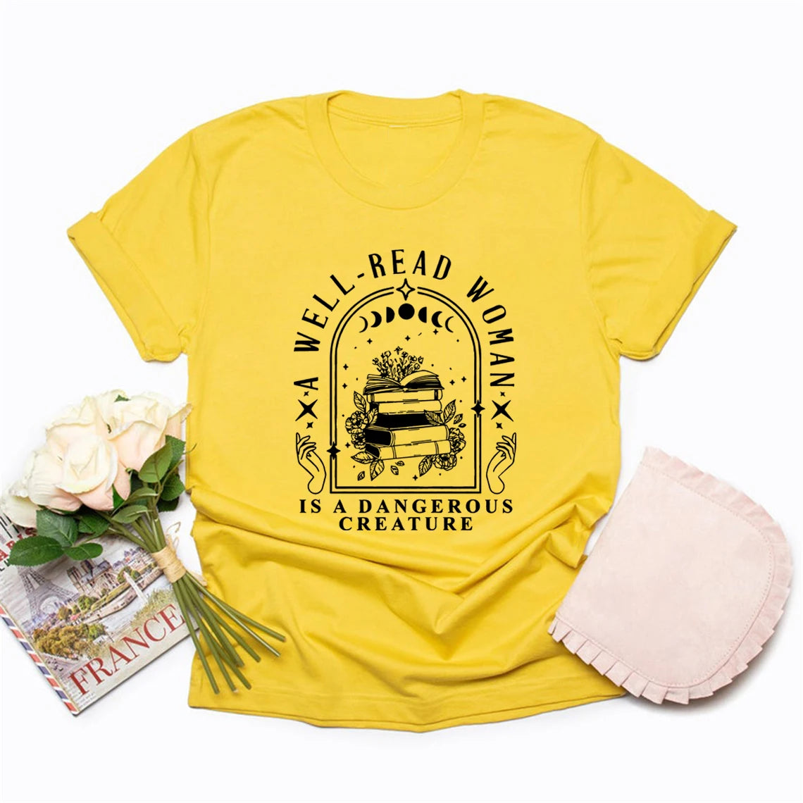 A Well Read Woman Is A Dangerous Creature T Shirts Bookish Merch T-Shirt Women Tshirts Vintage Graphic Tees Book Lovers Gifts
