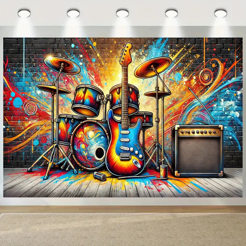 Guitar & Drum Backdrop - Multi-Size - Music Energy