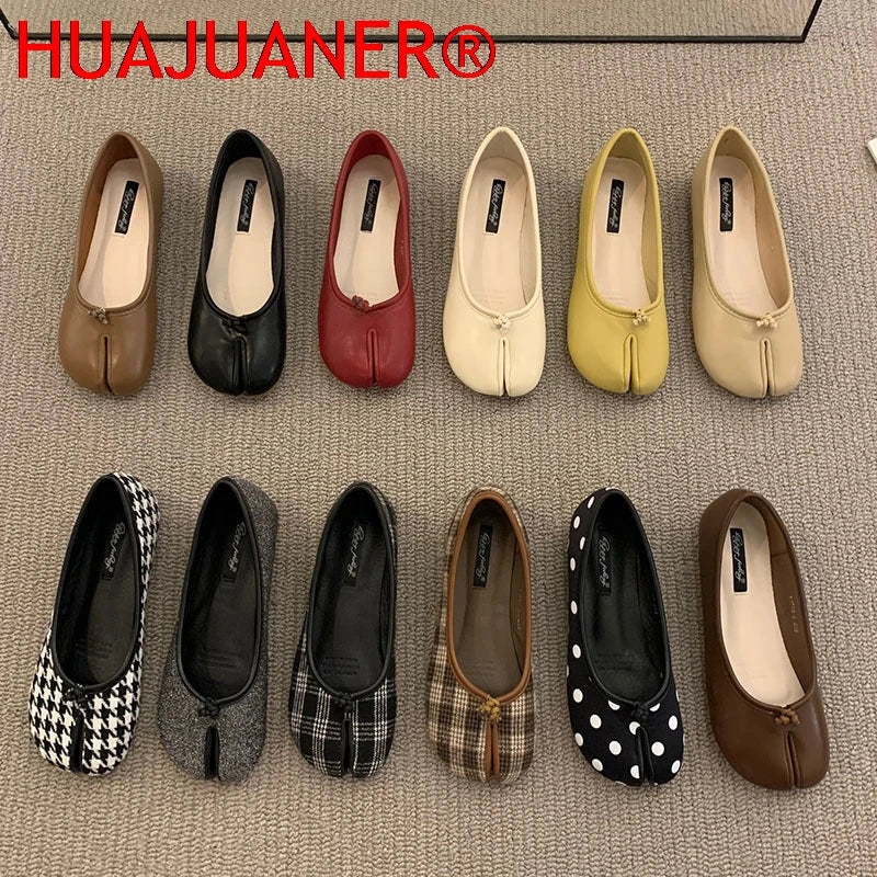 Women Flats Tabi Ninja Shoes Woman Ladies Microfiber Leather Comfy  Flats Split Toe Slippers Soft Bottom Loafers Solid Brief La