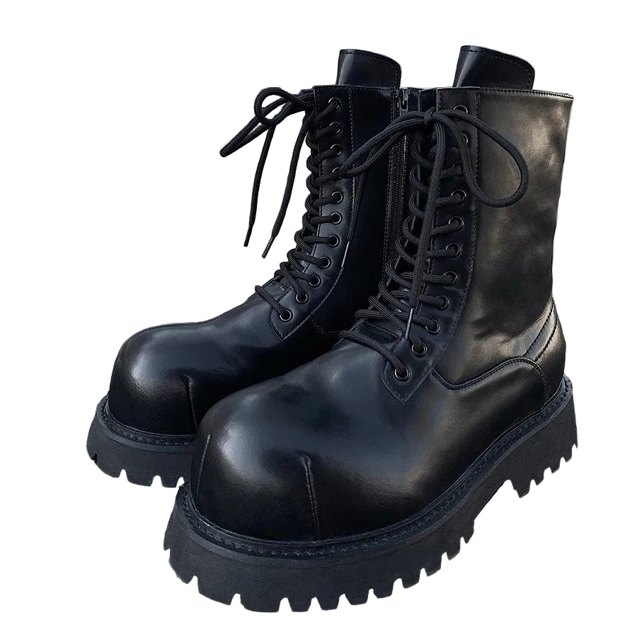 Men's Microfiber Motorcycle Ankle Boots - Color-Block Thick Sole Height Increasing Street Style