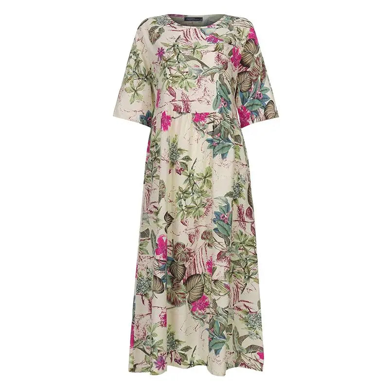 Women's Summer Short Sleeve Sundress ZANZEA Woman Floral Printed Dress Bohemian Elegant Casual Oversized  Holiday Long Dresses