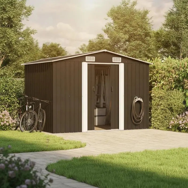 LARGE GARDEN STORAGE SHED - 257 × 392 × 181 cm - Anthracite Galvanized Steel