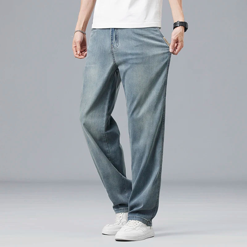 Men's Lyocell Loose Straight Jeans - Ultra-Thin Drape Fabric - Cool All Summer Long