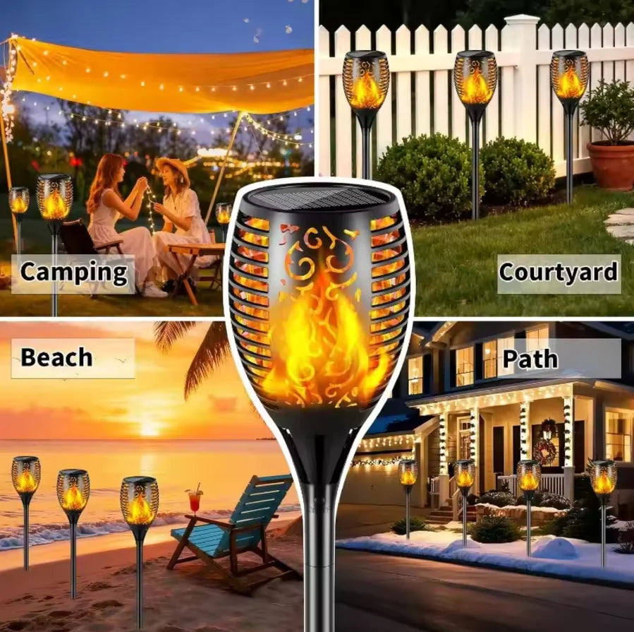 SOLAR FLAME TORCH LIGHTS - 8–16 Pieces, Flickering Glow - Garden Path Ambience