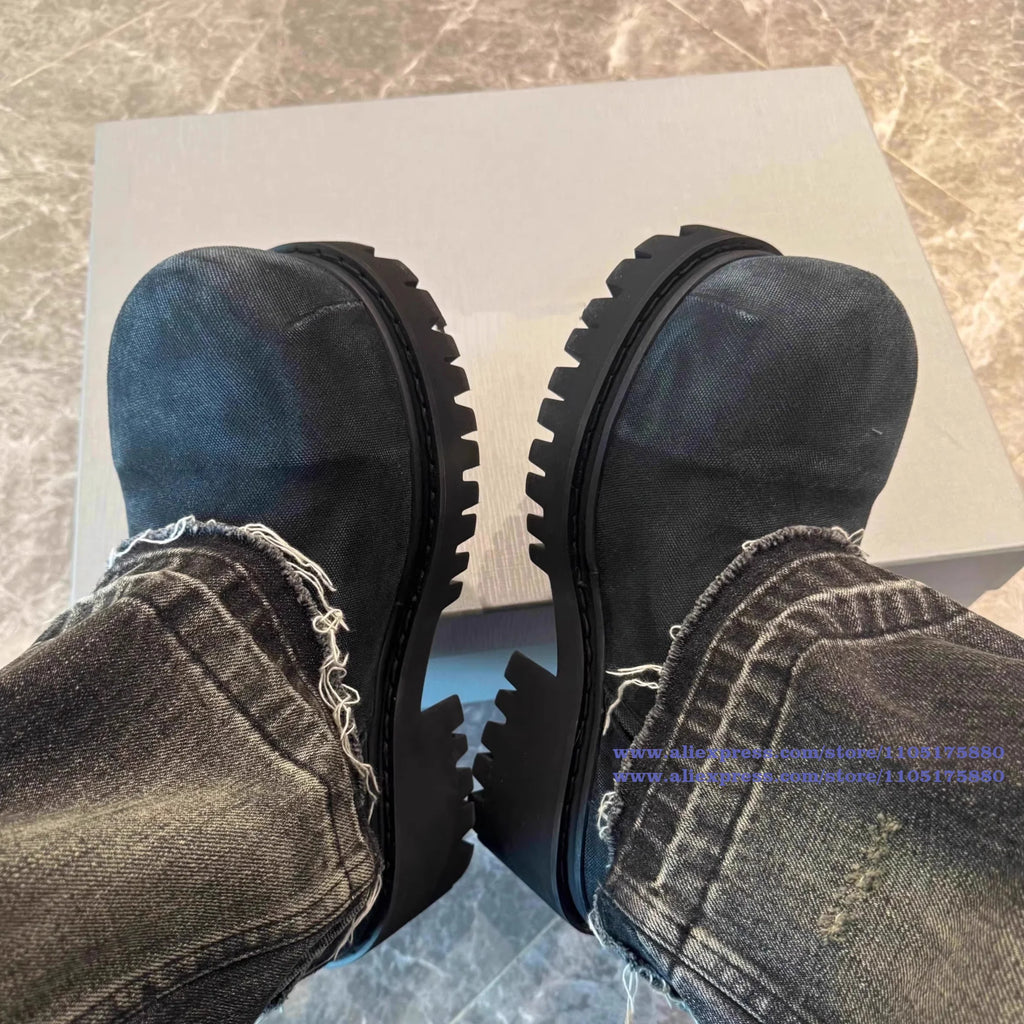 DENIM RIDER - Men's Vintage Denim Motorcycle Boots - Side Zip, Height-Increasing, EU 38–46