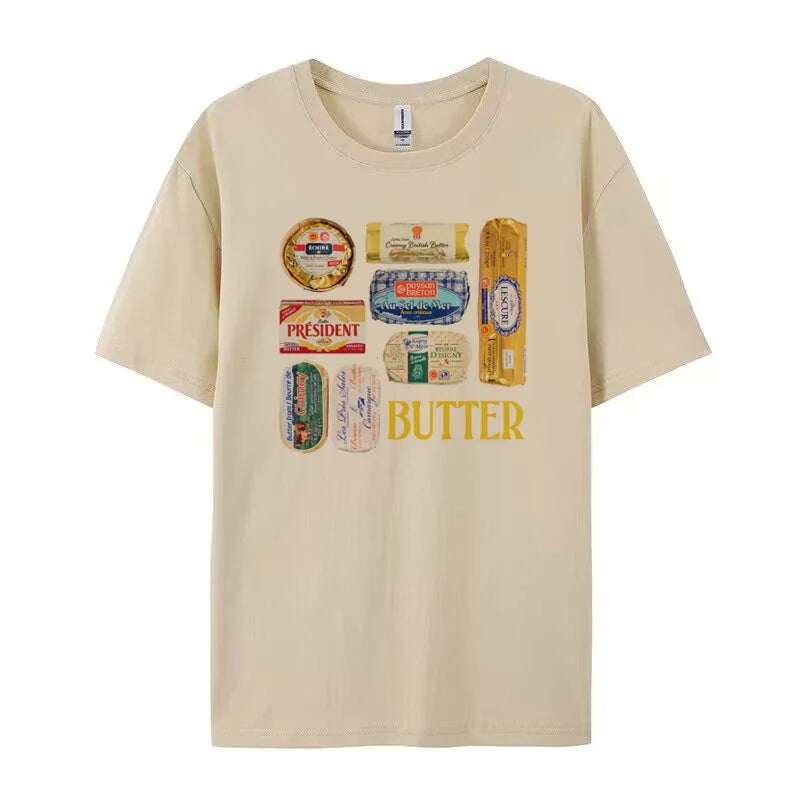Butter Graphic T-Shirts Women 90s Retro Funny Butter Lover T Shirt Cute Foodie Tee Shirt Unisex Vintage Grunge Aesthetic Clothes