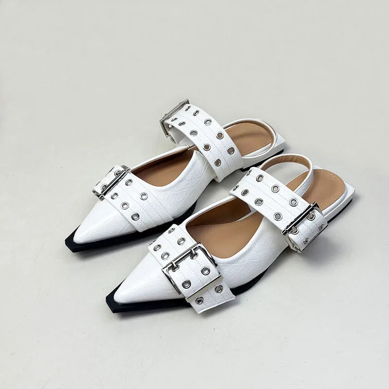 New Women Sandals Shoes Pointed Toe 2026 Spring Fashion Shallow Footwear Slingbacks Ladies Sandals Flats Shoes Big size