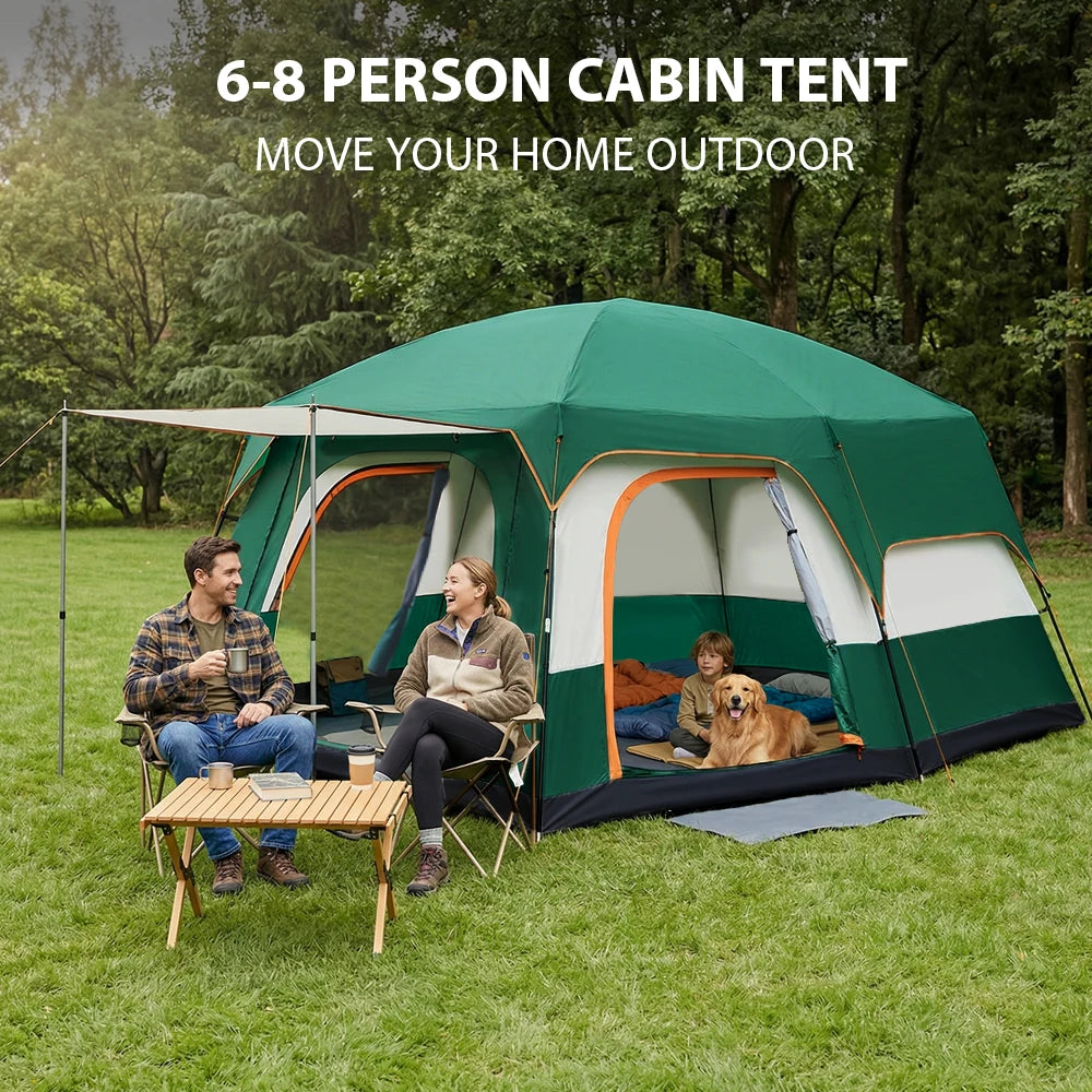 Outdoor Family Camping Tent Two Bedroom One Living Room 4-12 Person Waterproof