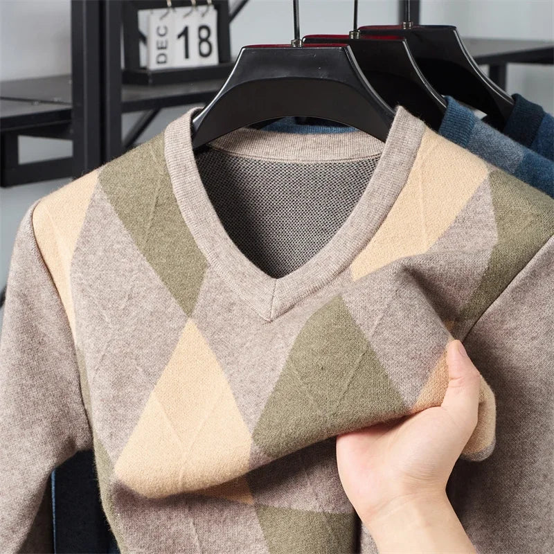 ARGYLE CLUB - Men's Plaid V-Neck Knit Sweater - 3 Colors, M–4XL