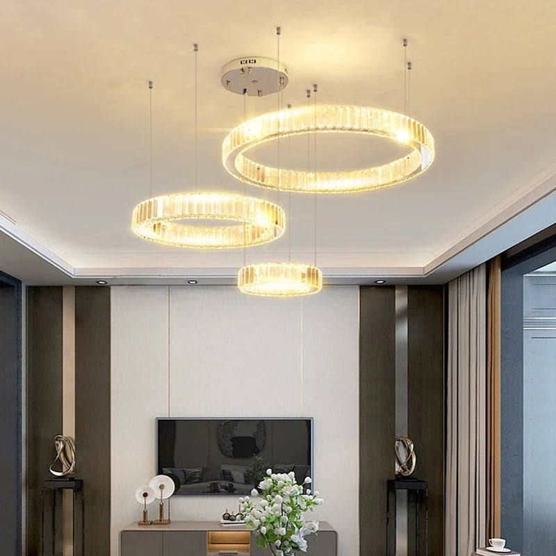Luxury K9 Crystal Ring Chandelier – Gold/Chrome, Multi-Ring Sets
