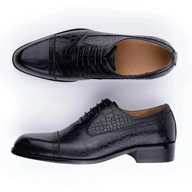 PRINT LUXE - Men's Genuine Leather Oxford Dress Shoes - Formal Evening Office