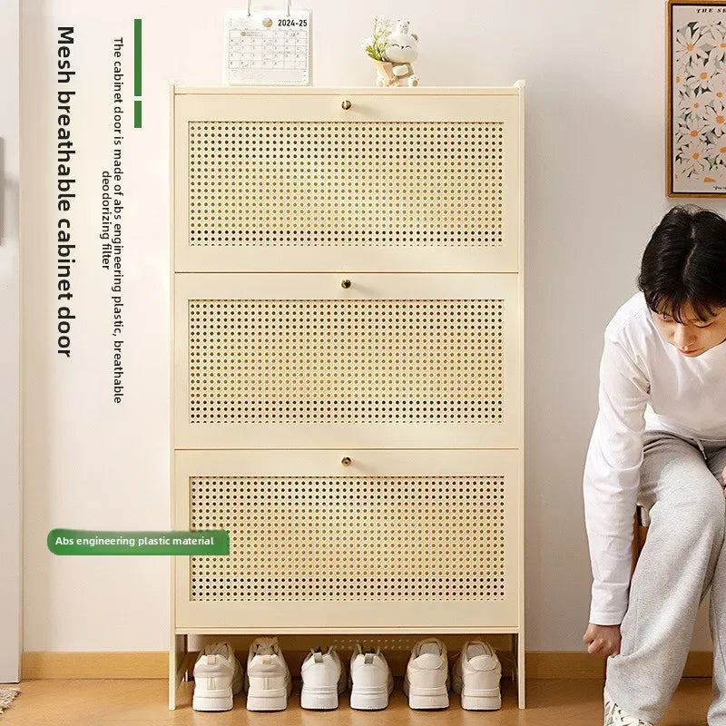 Slim Bamboo Shoe Cabinet – Flip Door
