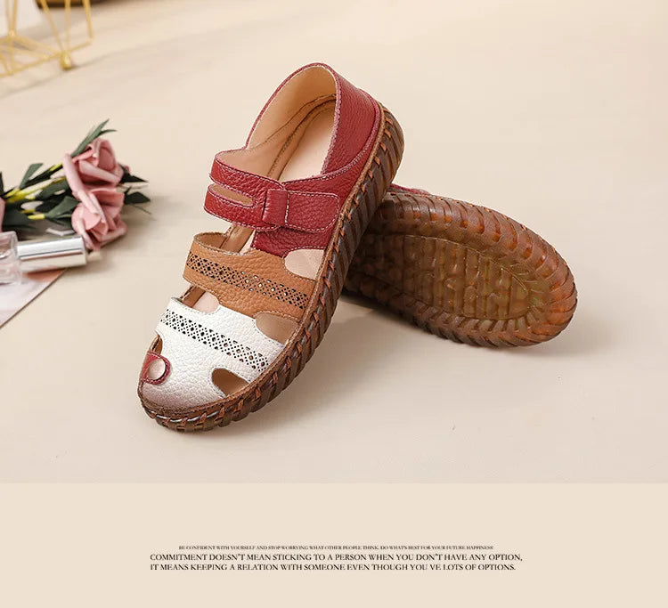 New patches gladiator sandals women's handmade bohemian shoes big size 43 woman real leather sandal ladies patchwork strap flats